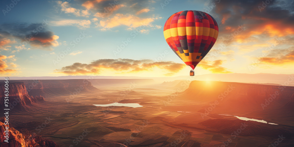 Colorful Hot Air Balloon Soaring in the Sky, Providing a Thrilling and Picturesque Adventure