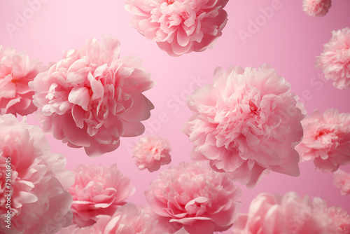 Beautiful delicate peony flowers on pink background. Greeting card for Easter, Women's Day, Mother's Day, Valentine's Day.