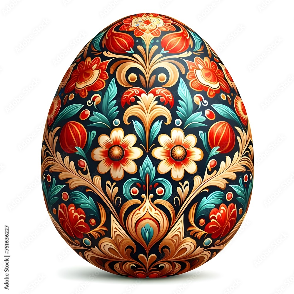 Easter egg with Khokhloma ornament decoration of traditional Russian painting Easter egg with Khokhloma ornament decoration of traditional Russian painting