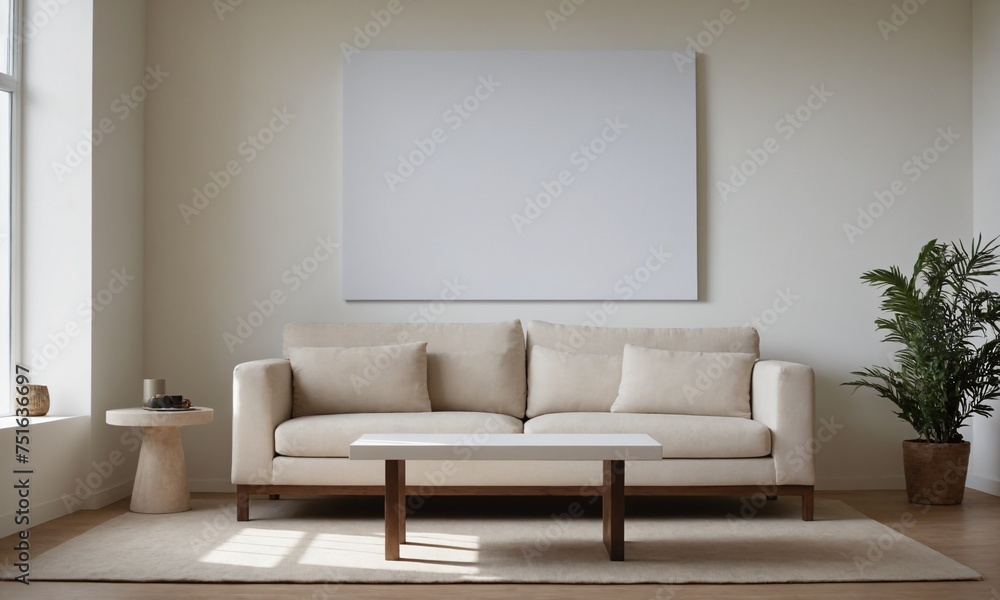 Living room with a couch, coffee table, and painting on the wall Living room with a couch, coffee table, and painting on the wall