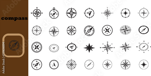 compass simple icon set. compass symbol set. wind rose icon. vector