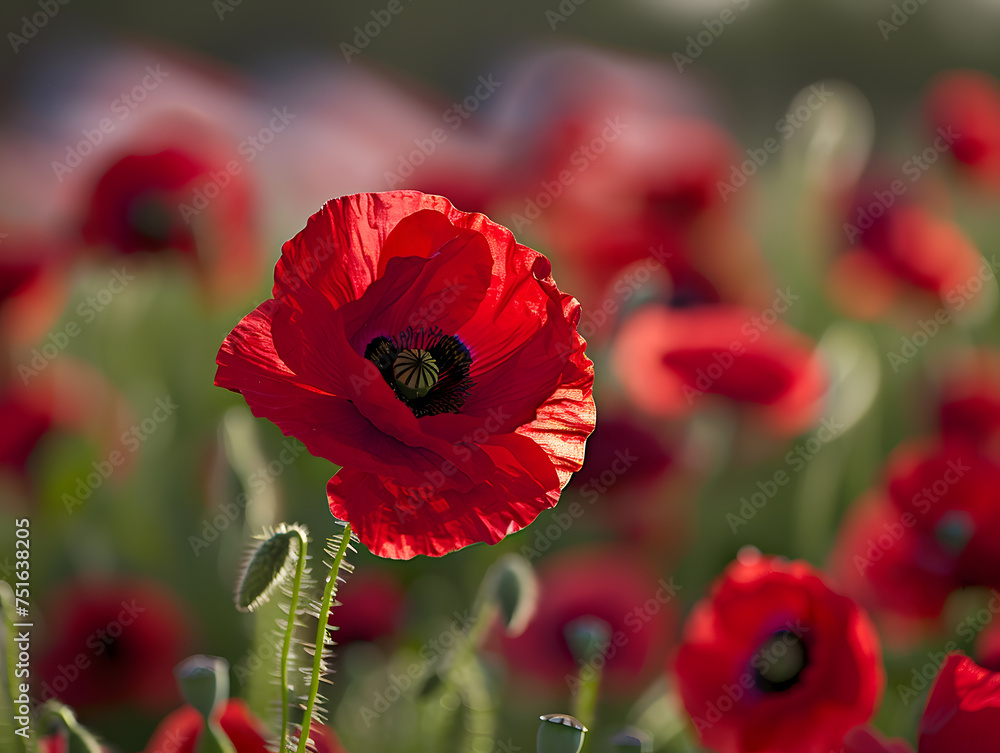 Obraz premium Symbolic Remembrance: Inspiring Visuals with Red Poppies and American Flags