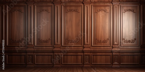 Luxury wood paneling background or texture. highly crafted classic / traditional wood paneling, with a frame pattern, often seen in courtrooms, premium hotels, and law offices. © Павел Озарчук