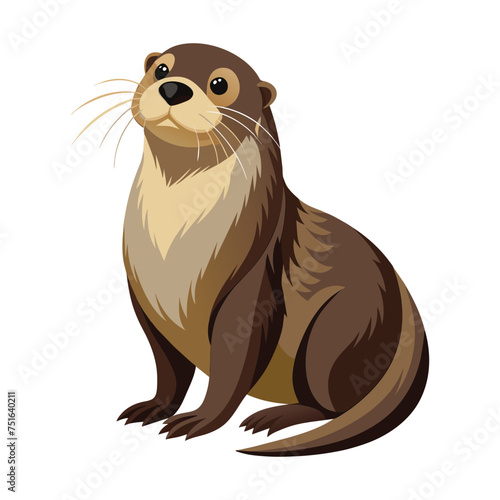 Sea Otter side view illustration on White Background