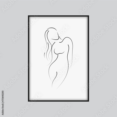 Obraz na płótnie Woman body one line drawing art isolated on white background. Black one-line art. Vector illustration. w salonie