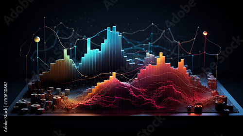 Colorful graph and chart with mountain shaped bars.