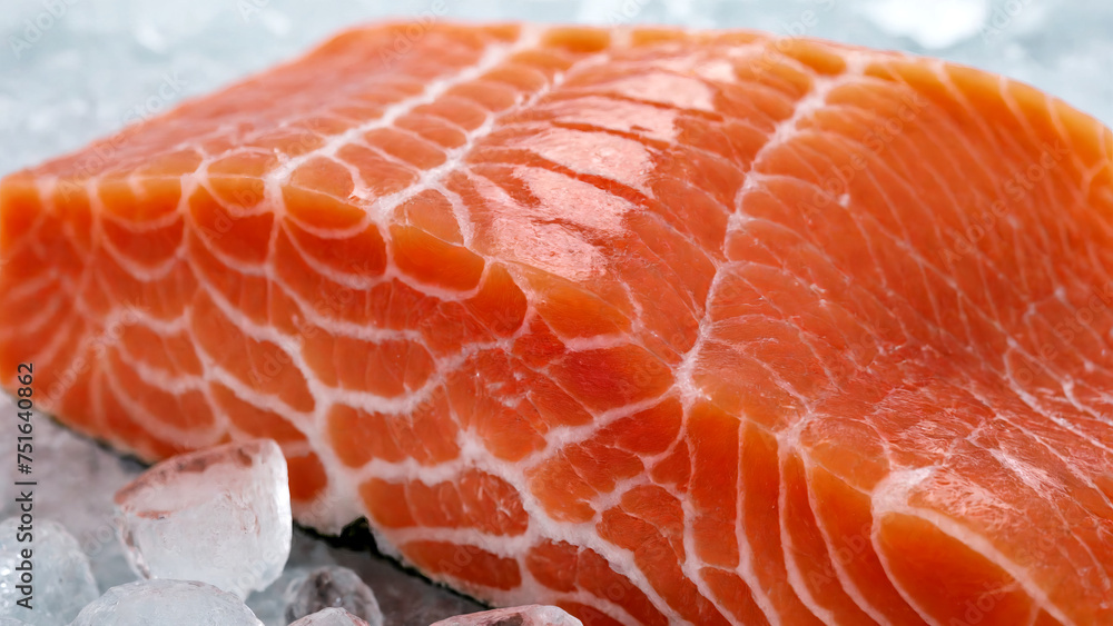 Salmon steak on ice, close-up. Seafood background Salmon steak on ice, close-up. Seafood background