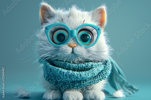a cat wearing glasses and a scarf