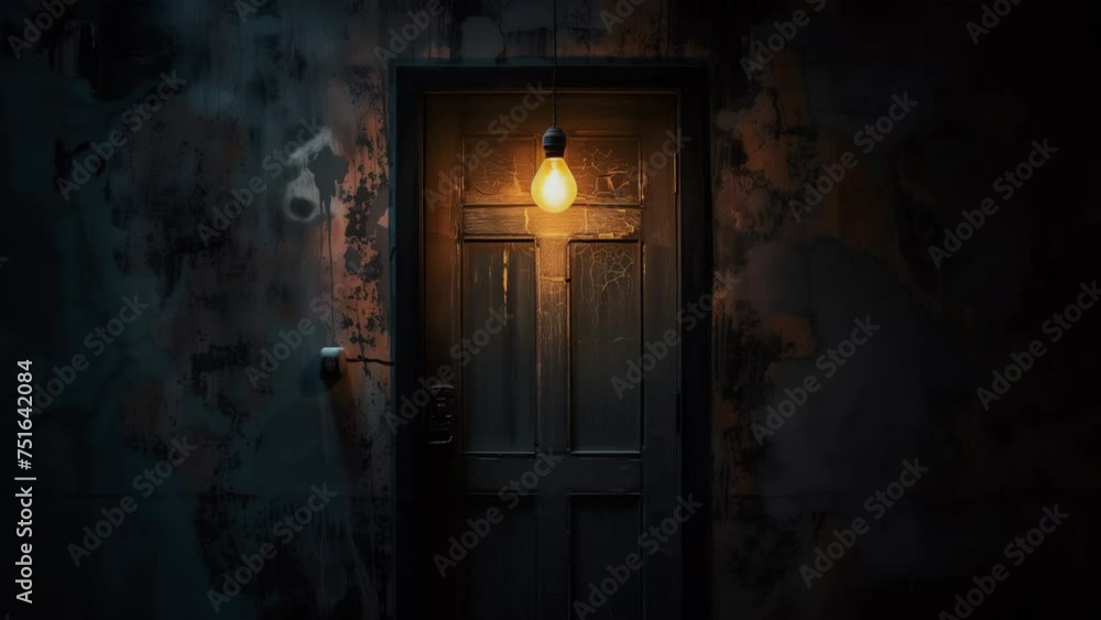 Flickering light bulb in a dark room. Flickering light bulb in a dark room.