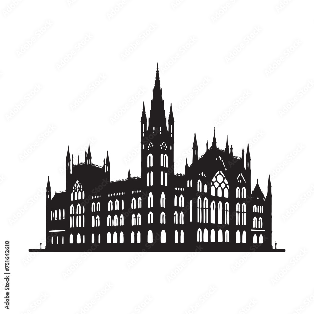 A Beacon of History: A Gothic Building Silhouette Framed by Stars - Illustration of Gothic Building - Vector of Gothic Building
