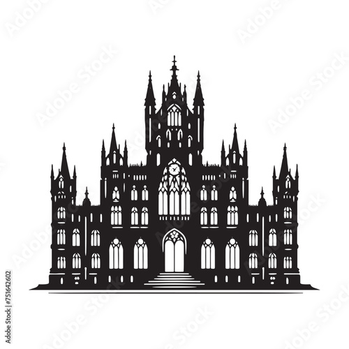 Whispers of the Past: A Gothic Building Silhouette with Ornate Details - Gothic Style Illustration - Gothic Style Vector

