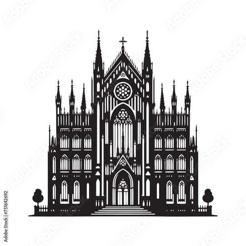 Architectural Majesty: A Detailed Gothic Building Silhouette - Illustration of Gothic Building - Vector of Gothic Building 