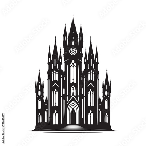 Enduring Legacy: A Towering Gothic Building Silhouette - Gothic Style Illustration - Gothic Style Vector 