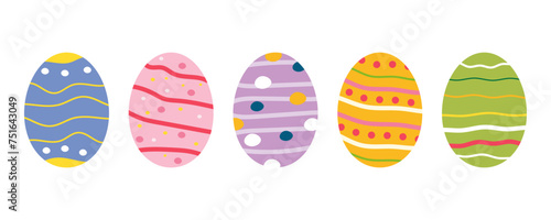 Set of Colorful Easter eggs for easter day with decoration patterns on white background. vector silhouette