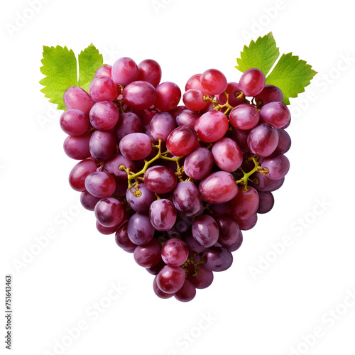 A heart made of fresh grapes isolated on transparent background