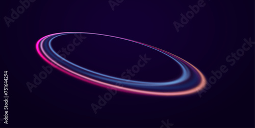 Ellipse shimmery color. shiny glitter. Vector swirl trail effect. Abstract vector fire circles, sparkling swirls and energy light spiral frames. Curve light effect of blue line. Luminous blue circle.