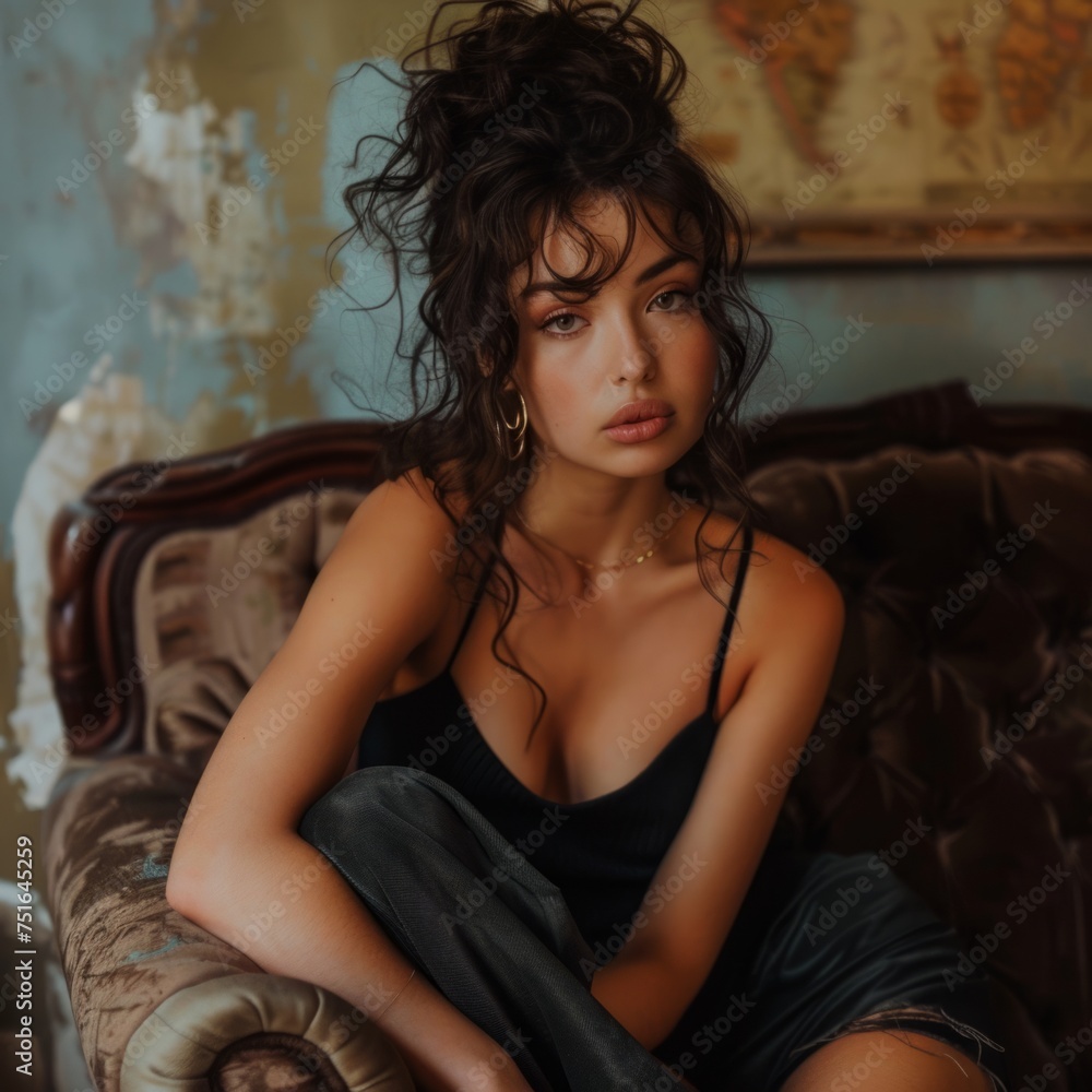 Portrait of a woman with messy black long hair, up close. Portrait of a woman with messy black long hair, up close.