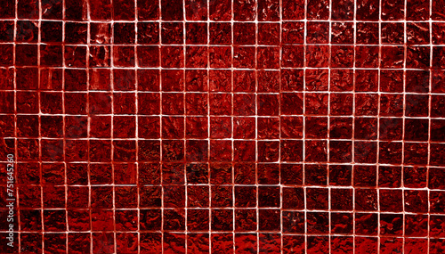 red square mosaic tiles texture use as background in close up view. grungy glass tiles for decoration for luxury, rich, elegant style concept. © WONGSAKORN