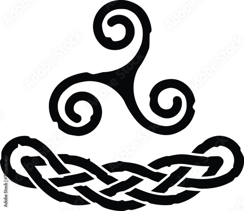 Grunge Curved Celtic Lace Border Ornament with Celt Triskele Spiral