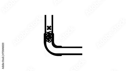 A bent pipe clogged and fixed, black isolated silhouette