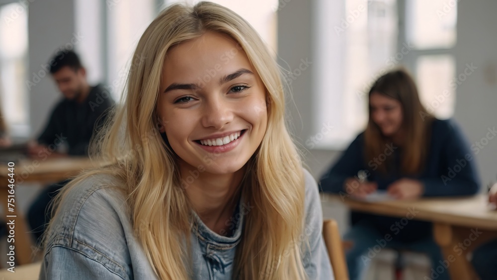 Young smiling blonde woman on art workshop Young smiling blonde woman on art workshop