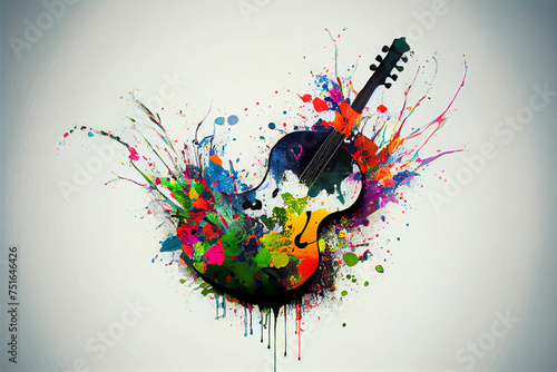 Abstract illustration, musical instruments combined with flowers. AI generated. Aquarel style.