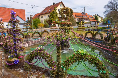 The beautifully decorated Easter fountain in Bieberbach Germany in Franconian Switzerland