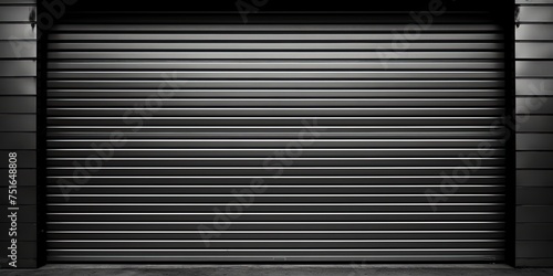 Shutters, gates, steel doors, loading section, garage view. locking mechanism. black grey. wide format.
