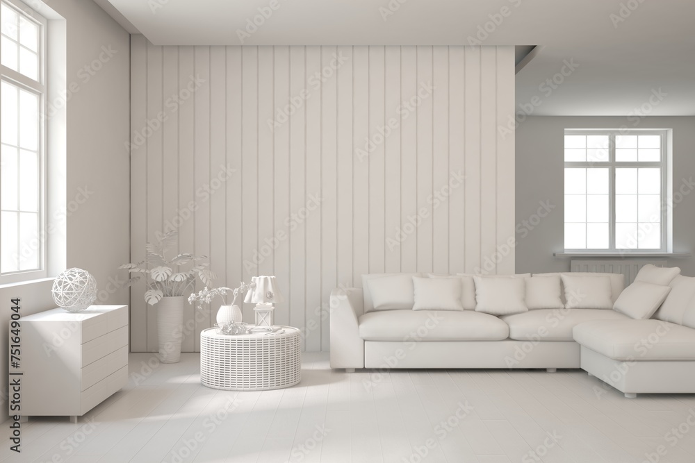 Grey living room concept with sofa. 3D illustration Grey living room concept with sofa. 3D illustration