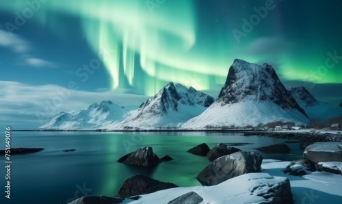 Majestic Northern Lights Over Norwegian Peaks