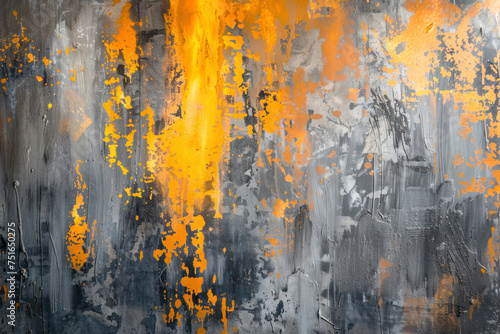 Abstract art, modern painting, gray and orange wall art.