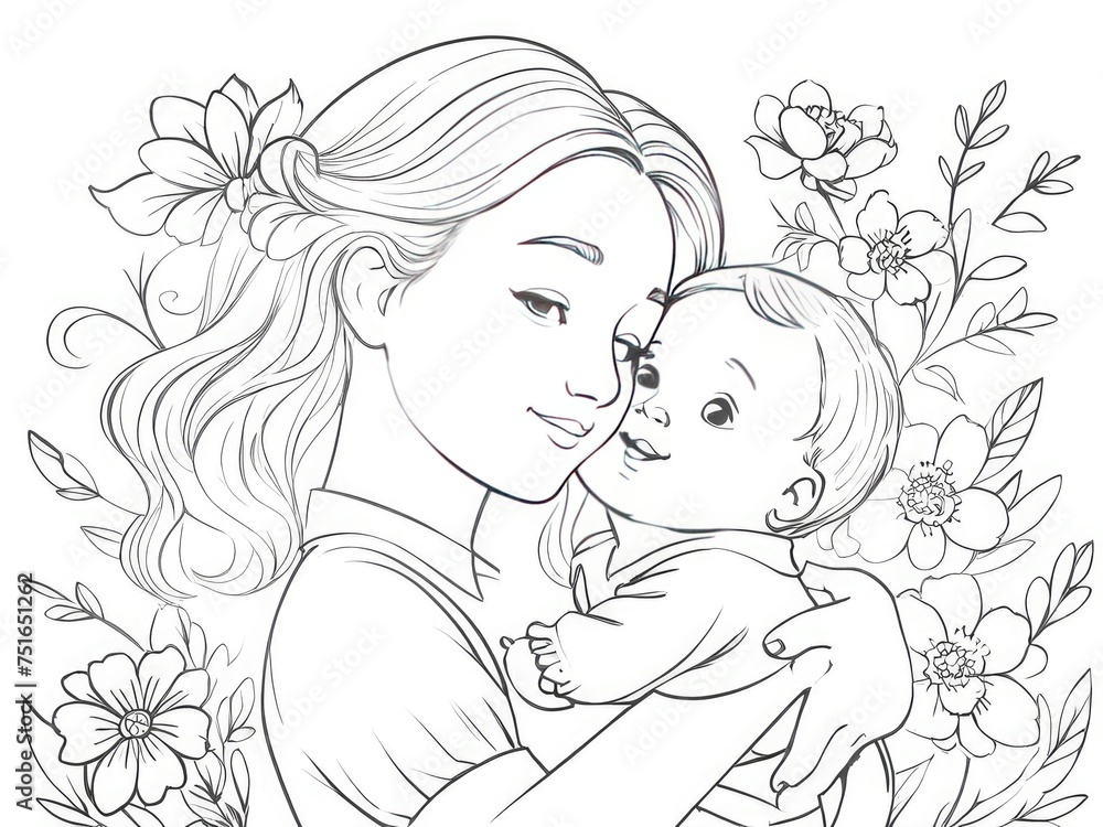 Illustration of a mother holding baby son in her arms Illustration of a mother holding baby son in her arms