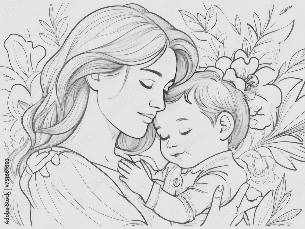 Illustration of a mother holding baby son in her arms Illustration of a mother holding baby son in her arms