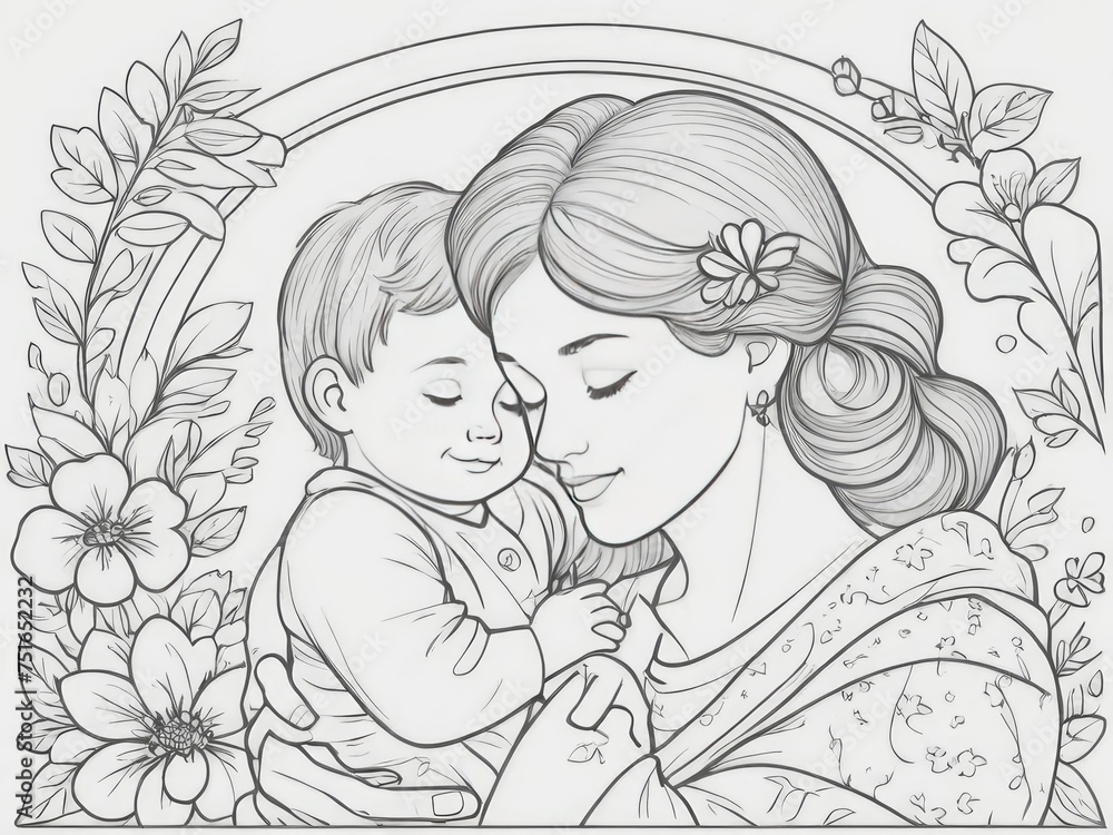 Illustration of a mother holding baby son in her arms Illustration of a mother holding baby son in her arms