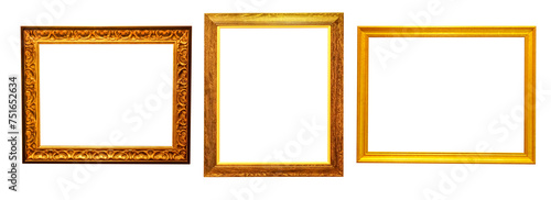 Gold vintage decorative picture or blank photo frames isolated on white background