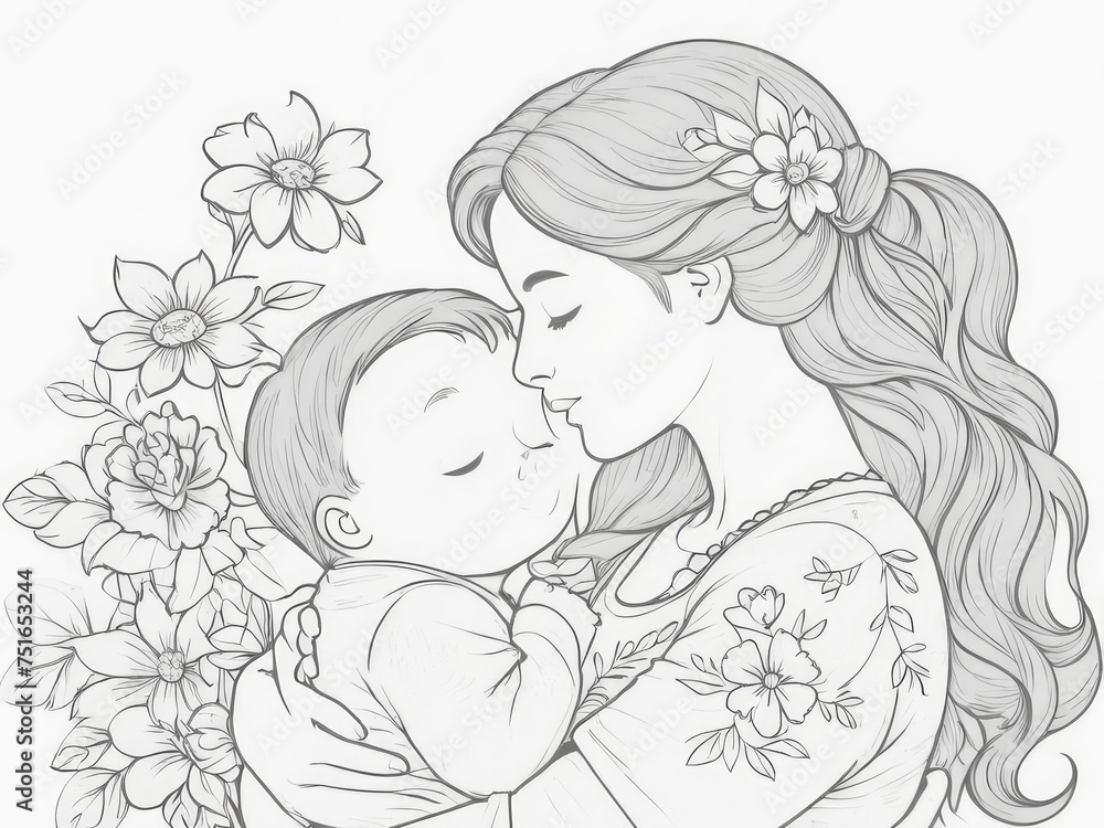 Illustration of a mother holding baby son in her arms Illustration of a mother holding baby son in her arms
