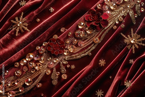 A luxury fashion background with velvet textures and glittering jewels