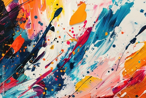 A modern abstract painting with bold strokes and splashes of color photo