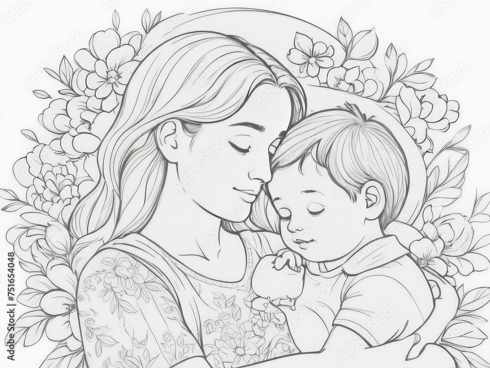 Illustration of a mother holding baby son in her arms Illustration of a mother holding baby son in her arms