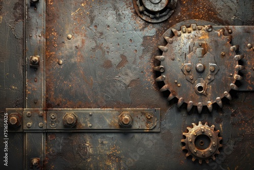 An industrial background with metal textures and mechanical gears