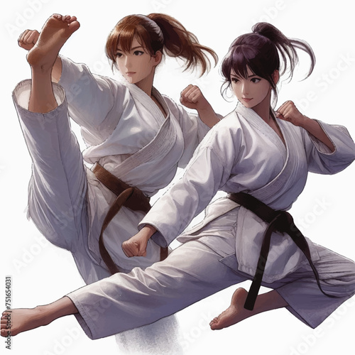 two people fighting karate women  photo