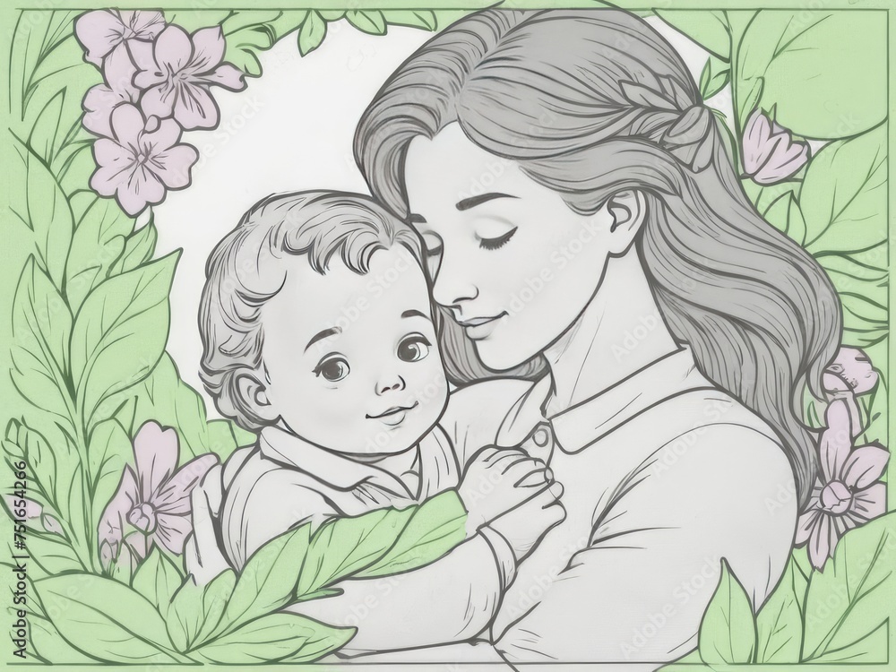 Illustration of a mother holding baby son in her arms Illustration of a mother holding baby son in her arms