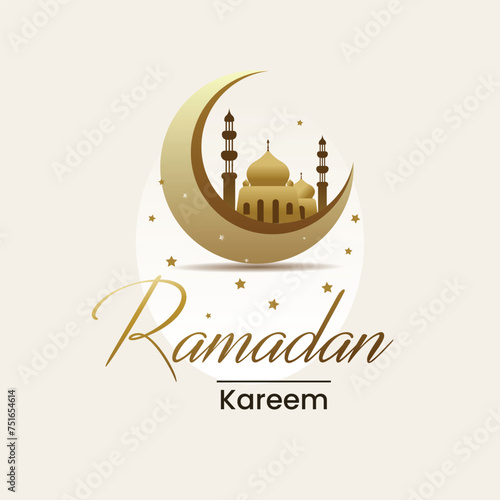 Cresent with stars and mosque, Ramadan holy month wishes, Ramadan Mubarak, translated: Happy holy month ramadan