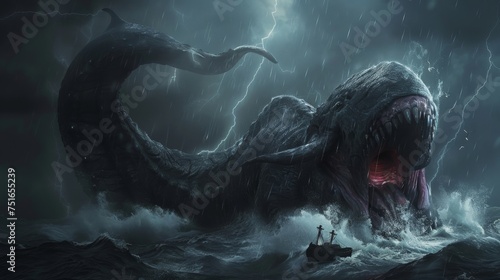 3D flat Leviathan dark sea monsters wrath