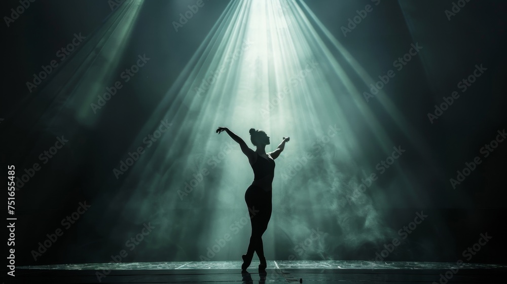 Ballet dancer silhouette dark stage single spotlight