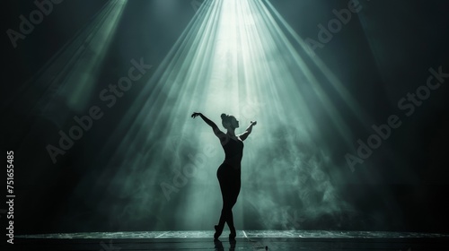 Ballet dancer silhouette dark stage single spotlight photo