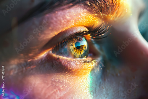 woman's eye in rainbow light close-up photo
