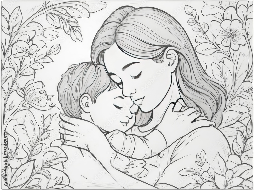Illustration of a mother holding baby son in her arms Illustration of a mother holding baby son in her arms