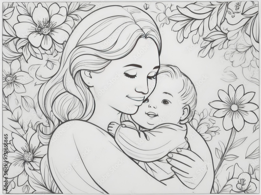 Illustration of a mother holding baby son in her arms Illustration of a mother holding baby son in her arms