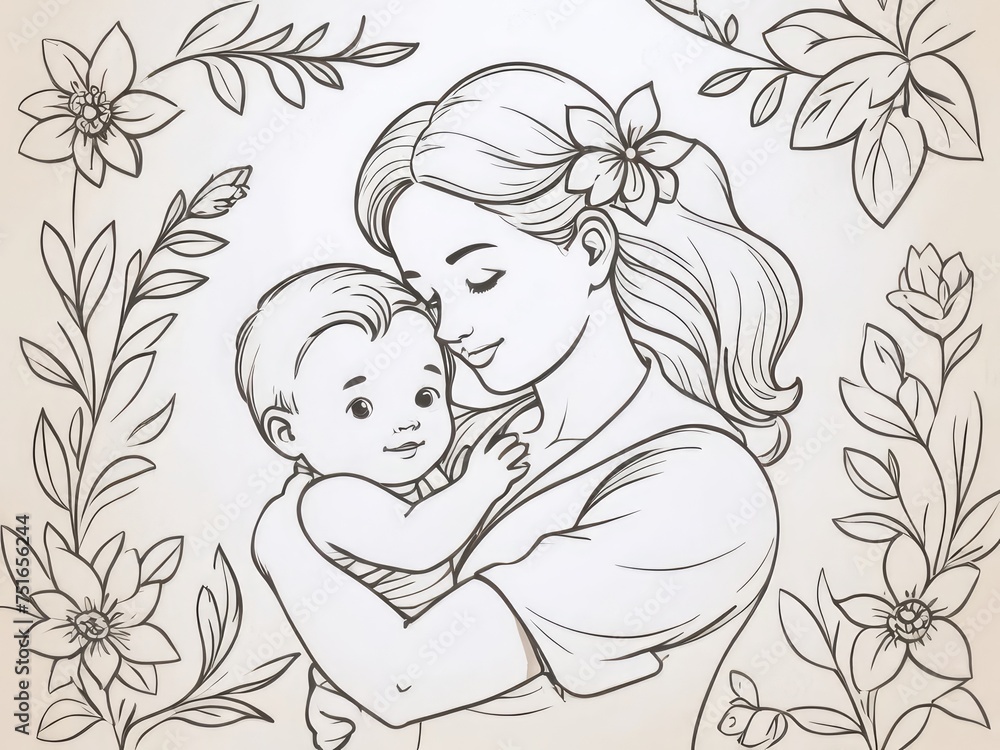 Illustration of a mother holding baby son in her arms Illustration of a mother holding baby son in her arms